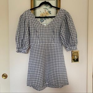 urban lena gingham puff sleeve mini dress